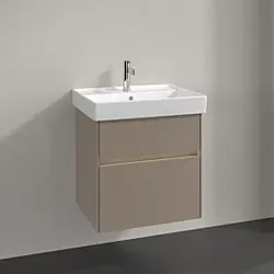 Villeroy und Boch Collaro Waschtischunterschrank C008B0VM 55,4x54,6x44,4cm, Waschbecken mittig, LED-Beleuchtung, taupe