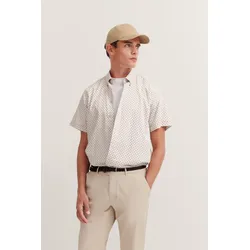 Kurzarmhemd BUGATTI, Herren, Gr. XXL, Normalgrößen, 60, taupe, 100% Baumwolle, gepunktet, casual, normal, Kurzarm, Hemden, aus Satin-Twill