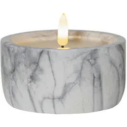 LED XXL Teelicht Marmoroptik Zement Wachs realistische Flamme Timer D:10cm grau