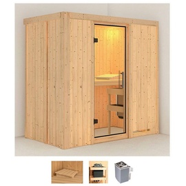 KARIBU Sauna »Vada«, (Set), 9 KW-Ofen mit integrierter Steuerung beige
