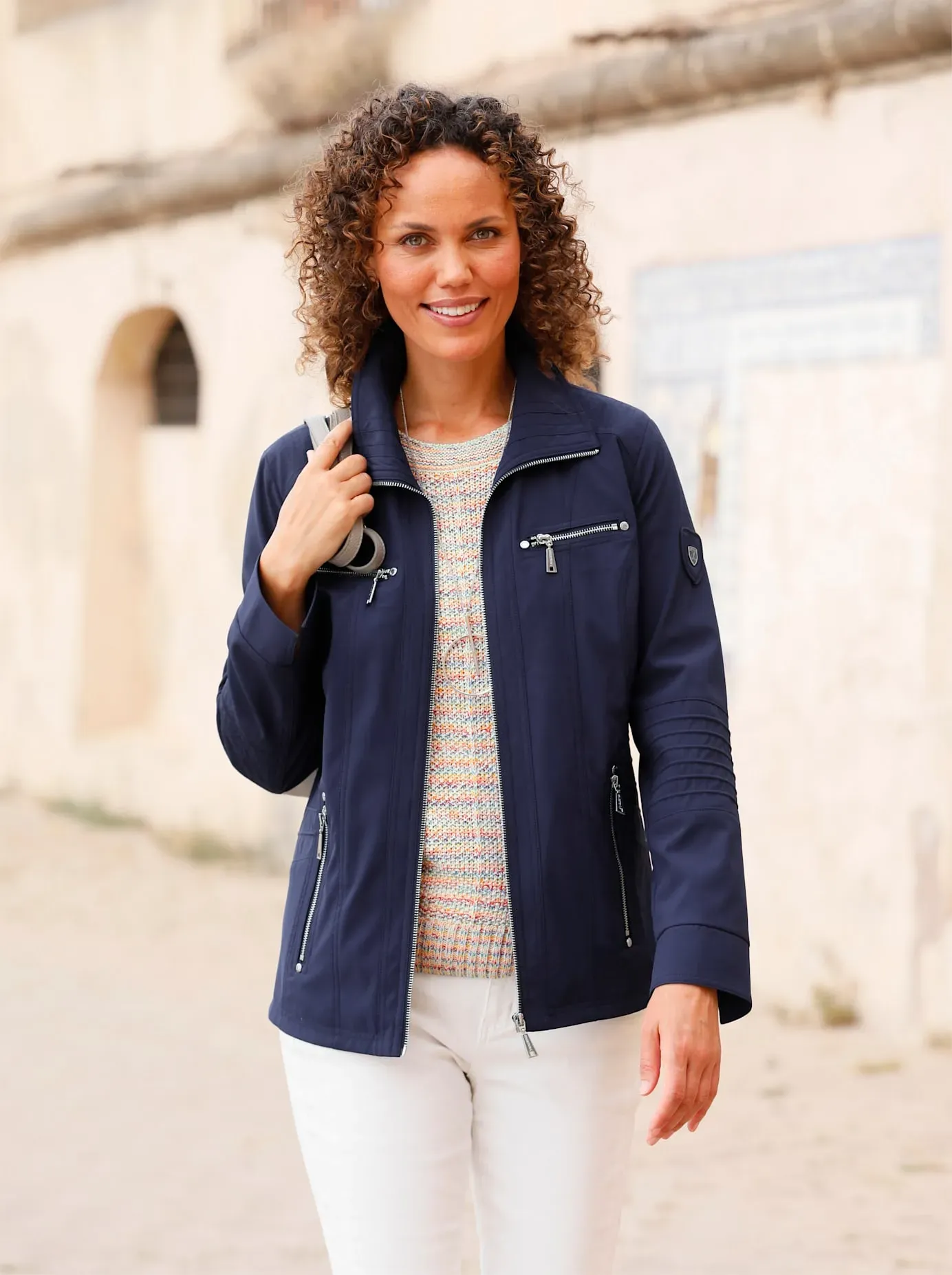 Anorak CASUAL LOOKS, Damen, Gr. 36, blau (marine), 94% Polyester, 6% Elasthan, unifarben, Jacken
