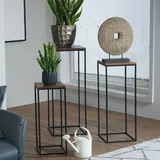 FineBuy Satztisch FineBuy Massivholz Blumentisch 3er Set Säulentisch Dekosäule Eckig