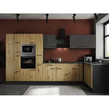 Respekta Winkelküche L-Form 370 cm Grau Eiche