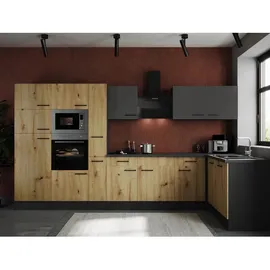 Respekta Winkelküche L-Form 370 cm Grau Eiche