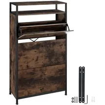 Tectake Industrial Schuhschrank 61 x 130 x 32 cm mit 3 Klappen rostfarben