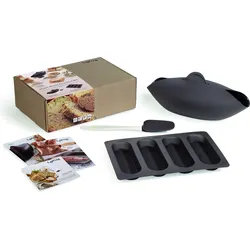 Lekue Brot-Back-Gefäß Mit Mini-Baguette-Form und Spatel 3 El.