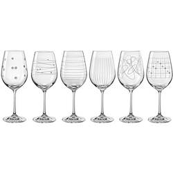 Crystalex Weinglas Elements Weingläser 450 ml 6er Set, Kristallglas, verschiedene Motive weiß