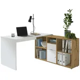 BMG Möbel Eckschreibtisch Lena abschließbarer Tür, Computertisch, Winkelschreibtisch, Homeoffice, Bürotisch, Made in Germany (Weiß/Artisan Eiche)