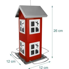 Relaxdays Vogelhaus, Metall, zum Aufhängen, 26 x 12 x 12 cm, kleines Vogelfutterhaus für Garten & Balkon, rot