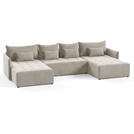 Sofnet Wohnlandschaft Beige, Textil, 7-Sitzer, U-Form,Rechteckig, 365x80x180 cm, Wohnzimmer, Sofas & Couches, Wohnlandschaften, Wohnlandschaften in U-Form