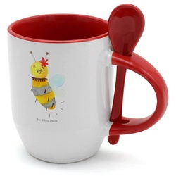 Mr. & Mrs. Panda Tasse Biene Blume – Weiß – Geschenk, Wespe, Tasse mit Löffel, Kaffeebecher, Keramik weiß