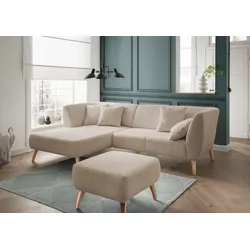 Ecksofa INOSIGN "Colori L-Form", beige, B:264cm H:80cm T:160cm, 100% Polyester, Sofas, Holzfußfarbe wählbar, inkl. 4x Zierkissen
