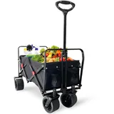 IvoQ Premium Bollerwagen Faltbar - Extra Robust & Hohe Qualität - 120KG Tragkraft - Breite Räder - Schwarz