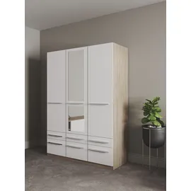 Priess Kleiderschrank PRIESS "Schrank Garderobe Wäscheschrank Barcelona in 5 Breiten", weiß (struktureichefarben hell, weiß), B:140cm H:193cm T:54cm, Holzwerkstoff, Schränke, Kleiderschrank, viel Stauraum, geräumige Schubkästen, mit Spiegel, MADE IN GERMANY