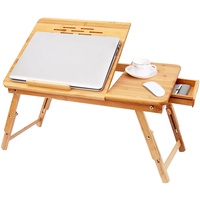 BATHWA Bambus Laptoptisch für Bett, höhenverstellbar Faltbare Betttisch Lapdesks mit Schublade für Lesen oder Frühstück 55 x 35 x 29 cm