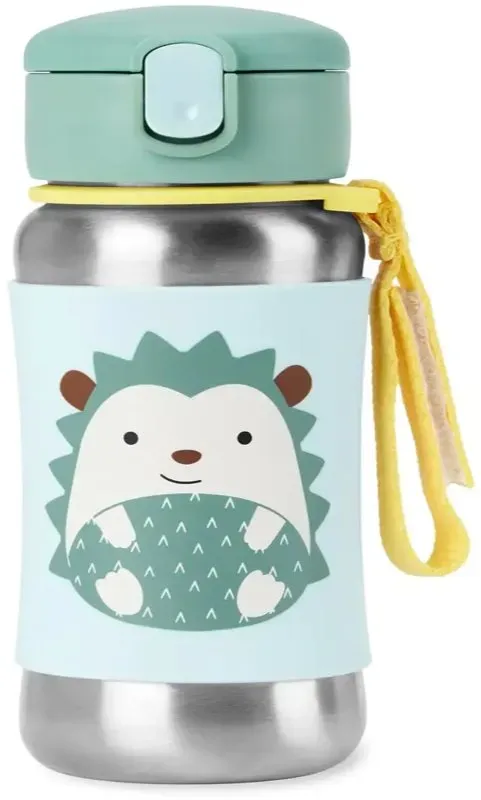 Skip Hop Spark Style Straw Bottle Wasserflasche aus Edelstahl mit Strohhalm Hedgehog 12 m+ 350 ml