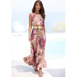 Maxikleid, mit Alloverdruck, luftiges Sommerkleid, Strandkleid, Gr. 34 - N-Gr, taupe-beere bedruckt, , 87265110-34 N-Gr