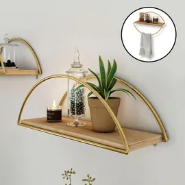 [en.casa] Badezimmerregal, Gold, Natur, Holz, Metall, Kiefer, 39x17x16 cm Badezimmer, Badezimmerregale, Badregale