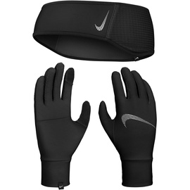 Nike Essential Stirnband Set, 082 Black/Black/Silver, XS/S