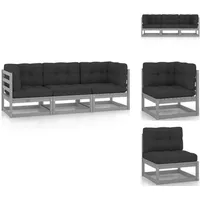 Gartensofas - Living 3-Sitzer-Gartensofa mit Kissen Kiefer Massivholz - Grau