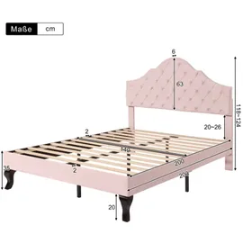 XDOVET Polsterbett mit Lattenrost und Kopfteil, Polsterbett mit höhenverstellbares Kopfteil, Holzlattenunterstützung,140*200cm - Rosa