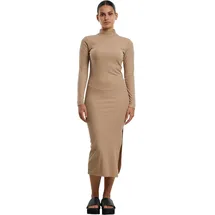URBAN CLASSICS Ladies Rib Longlseeve Mockneck Dress beigemelange, L - L