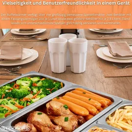 Steinborg Edelstahl Buffetwärmer Speisewärmer 4 Speisebehälter stufenlosen Temperaturregler BPA-frei 300 Watt