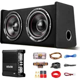 Vevor Auto Subwoofer Set mit Bestücktem Gehäuse 305 mm, Dual-Subwoofer- und Verstärkerpaket 490 W RMS, mit Separatem Verstärker & Verkabelungssatz, Leistungsstarkes Car Audio Soundsystem für PKW & SUV