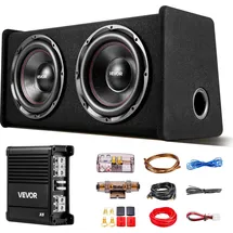 Vevor Auto Subwoofer Set mit Bestücktem Gehäuse 305 mm, Dual-Subwoofer- und Verstärkerpaket 490 W RMS, mit Separatem Verstärker & Verkabelungssatz, Leistungsstarkes Car Audio Soundsystem für PKW & SUV