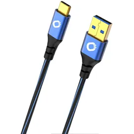 Oehlbach USB 3.2 Gen1 USB-A Stecker, USB-C® Stecker 3.00 m Blau vergoldete Steckkontakte 9328