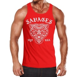 Neverless Tanktop Herren Tank-Top Tiger Vintage Print Muskelshirt Muscle Shirt Neverless® mit Print rot M