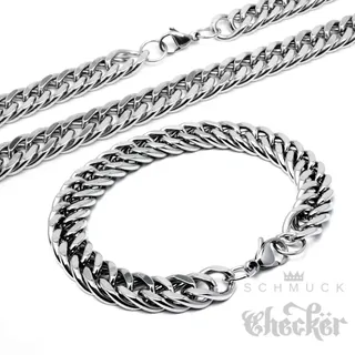 XL Panzerkette Set Halskette + Armband Edelstahl silber Dicke Kette Biker Hiphop