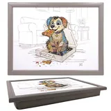 Lesser & Pavey Bug Art Pedro Pup Knietablett zum Servieren und Frühstück, bequemes Knietablett mit Sitzsack-Kissen für Snacks und Abendessen, langlebiges Serviertablett zum Essen auf dem Schoß für