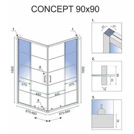 REA Concept Duschkabine 90 x 90 cm links schwarz transparent REA-K5478
