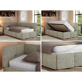 MKS JUGENDBETT ARVO 90/200 - Grau Strukture - Foam-Matratze - Links Seite