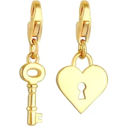 Nenalina Schloss Schlüssel Herz Liebe 2er Set 925 Silber Charms & Kettenanhänger   Damen 