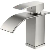 FORIOUS Wasserhahn Bad,Wasserfall Waschtischarmatur Einhandmischer Armatur Waschbecken mit Auslauf Höhe 80 MM,Wassersparend, Energiesparend,Brushed Nickel