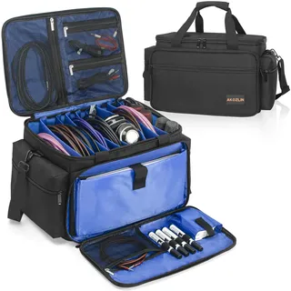 AKOZLIN DJ-Kabel-Dokumententasche mit abnehmbaren Trennwänden und Kabeltaschen an der Unterseite, für Musiker, Reise-Gigbag für 15-Zoll-Laptop, professionelle DJ-Ausrüstung(8Partition-40.6×29×26CM)