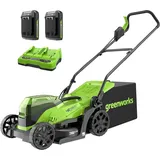 Greenworks 48V (2x24V) Akku-Rasenmäher 36cm Schnittbreite bis zu 200m2 40L Grasfangkorb mit 2x 24V 2Ah Akku und Doppelsteckplatz-Ladegerät, 3 Jahre Garantie,GD24X2LM36K2x