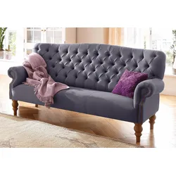 Chesterfield-Sofa HOME AFFAIRE "Lord", lila, B:188cm H:93cm T:84cm, Struktur fein (100% Polyester), Luxus-Microfaser Lederoptik (100% Polyester), Sofas, mit echter Chesterfield-Knopfheftung und Ziernägeln