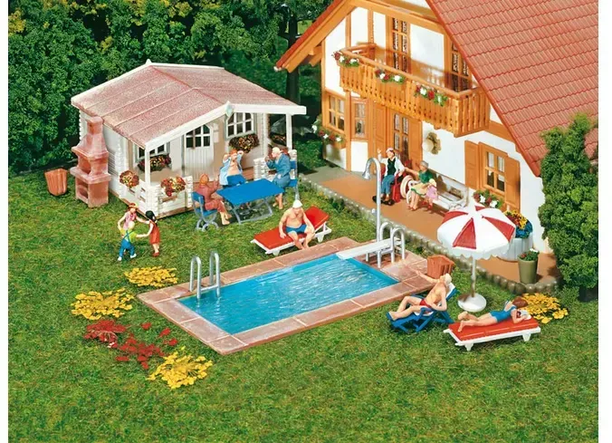 Preisvergleich Produktbild Faller 180542 - H0 - Swimming-Pool + Gartenhaus