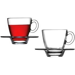 Pasabahce Teeglas Pasabahce AQUA 95040 Teegläser Kaffeegläser mit Henkel 215 ml 6er Set, Glas, 12-Teilig
