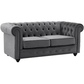 vente-unique Vente-unique-Sofa 3-Sitzer & 2-Sitzer & Sessel - Samt - Anthrazit - Chesterfield