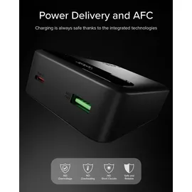 SBS Compact PowerBank, 20000mAh, 20W Power Delivery (PD 3.0 PPS), AFC, Powerbank mit Schnelllade, LCD-Display, USB-C, USB-A, tragbares Reiseladegerät, kompaktes Design, Schwarz