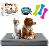 LOVPET LovPet® Hundebett orthopädisches Hundekissen Hundekorb Cookie, Inkl. Napf + 3X Kauknochen, Hundesofa für Kleine, Mittelgroße & Große Hunde, Bezug abnehmbar und waschbar