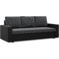 Mebligo - Sofa Dreisitzer Wohnzimmer mit Schlaffunktion, Bettkasten und Kunsteleder 220x92x92 (BxHxT) Dunkelgrau und Schwarz Luna, Schlafsofa Platzsparend, Schlafcouch, Sofabett, Sofa Bed, Bettsofa