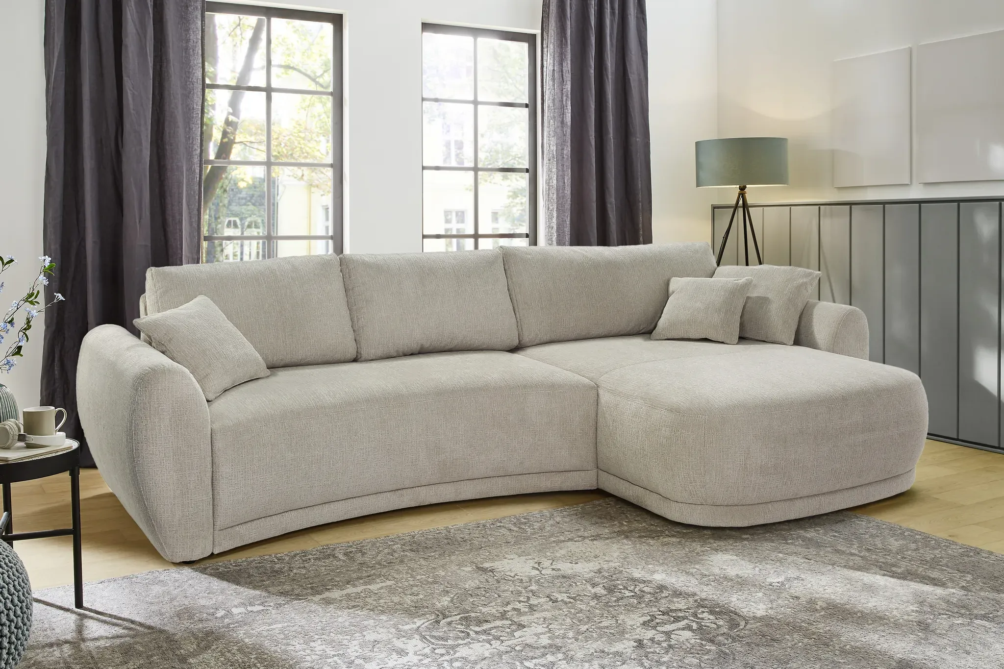 Ecksofa JOCKENHÖFER GRUPPE "Laguna L-Form mit Federkernpolsterung" Sofas Gr. B/T: 325cm x 110cm, Chenille, Ottomane beidseitig montierbar, beige in einer soften, ansprechenden Optik, linksrechts montierbar