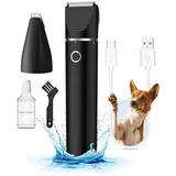 MODFU Hundeschermaschine Elektrische Haustier Schermaschine Profi Tiertrimmer, Schnurlosen Hundetrimmer Tierhaarschneider, USB Ladefunktion Edelstahl Keramikklinge abnehmbar waschbar schwarz