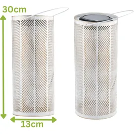 Marrakesch Orient & Mediterran Interior Marrakesch 2er Set Solarlaternen Solarlampen für außen mit Henkel aus Metall 30cm Groß | Boho Deko Outdoor Solar LED Laterne Wetterfest Bamba Weiss IP65 Wasserdicht als Gartendeko im Garten