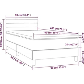 vidaXL Boxspringbett 90 x 200 cm Hellgrau
